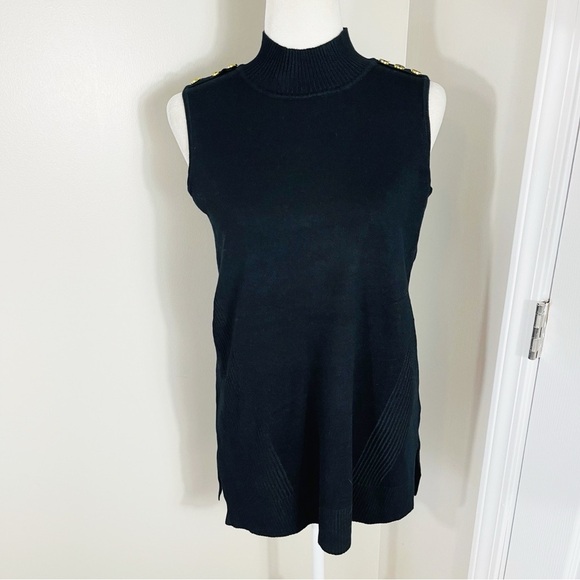 CABLE & GAUGE Black Turtleneck Button Shoulders Sleeveless Sweater Top - SMALL - Picture 1 of 9